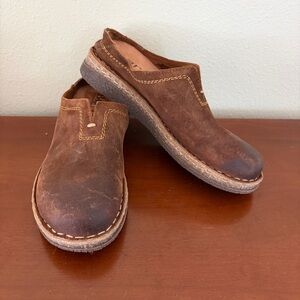Born Rustic Brown Leather Slip-On Clog Mules